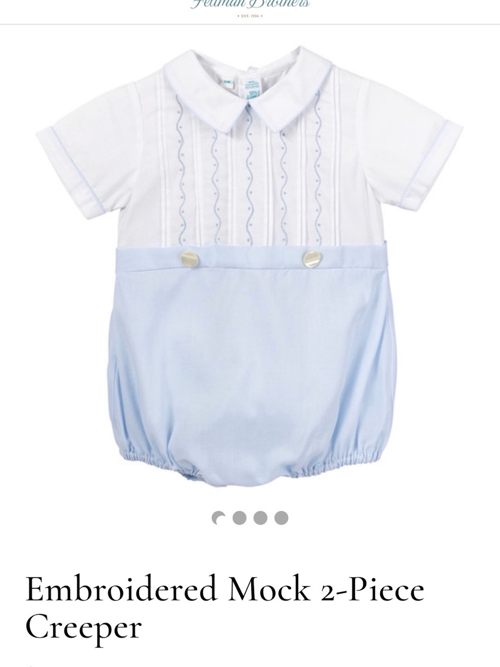 NWT Feltman Brothers Embroidered Mock 2-Piece Creeper - Light Blue 9M
